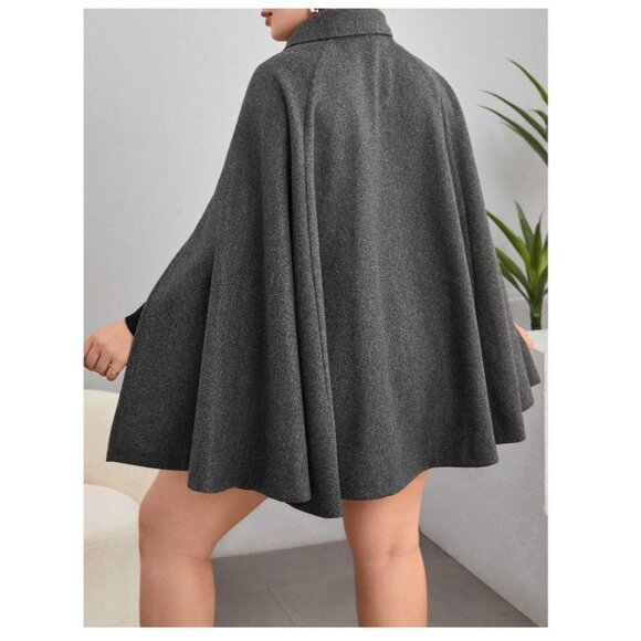 Wool Blend Grey Button front Sleeveless Cape Jacket size ~L *converted* - Picture 2 of 14